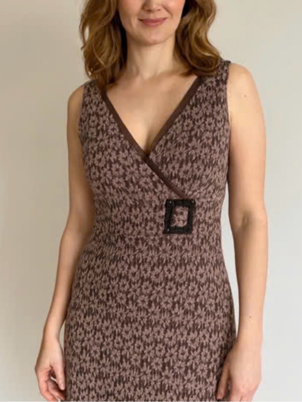 Joseph Ribkoff Brown Floral Lace Daisy Pattern Sleeveless Vneck Dress Size 8